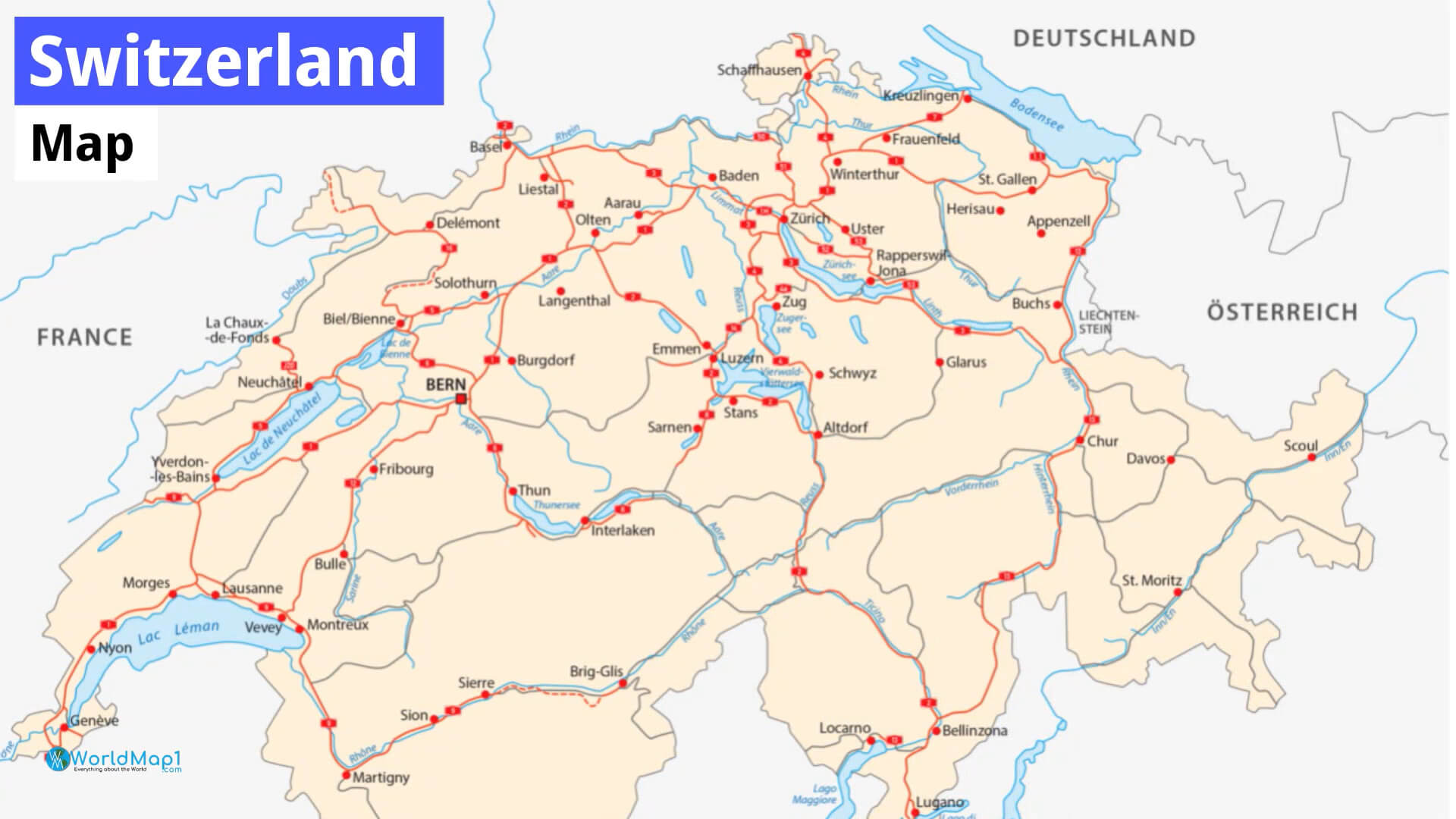 Switzerland Major Cities Map